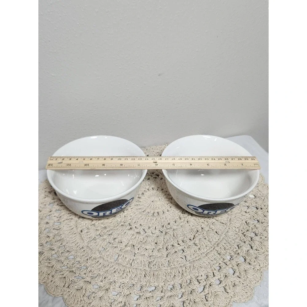 Oreo Cookie Ceramic Cereal Bowls Set of 2 Nabisco Houston Harvest White Blue